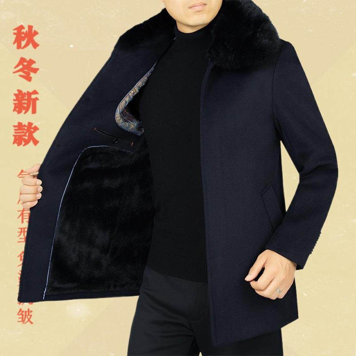 加厚休闲中年爸爸呢子毛呢男士中长款冬季中老年加绒冬装大衣