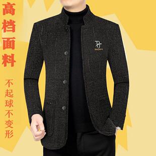 秋冬季雪尼尔加厚男式夹克新款中年男翻领宽松男外套爸爸装
