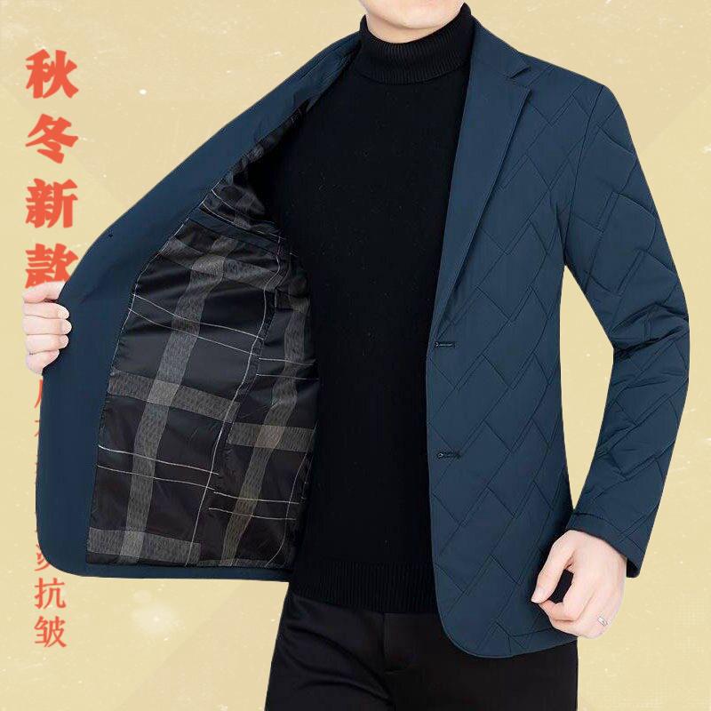 2025冬季中年男士轻薄棉衣保暖棉服爸爸装格子菱型休闲棉袄外套男