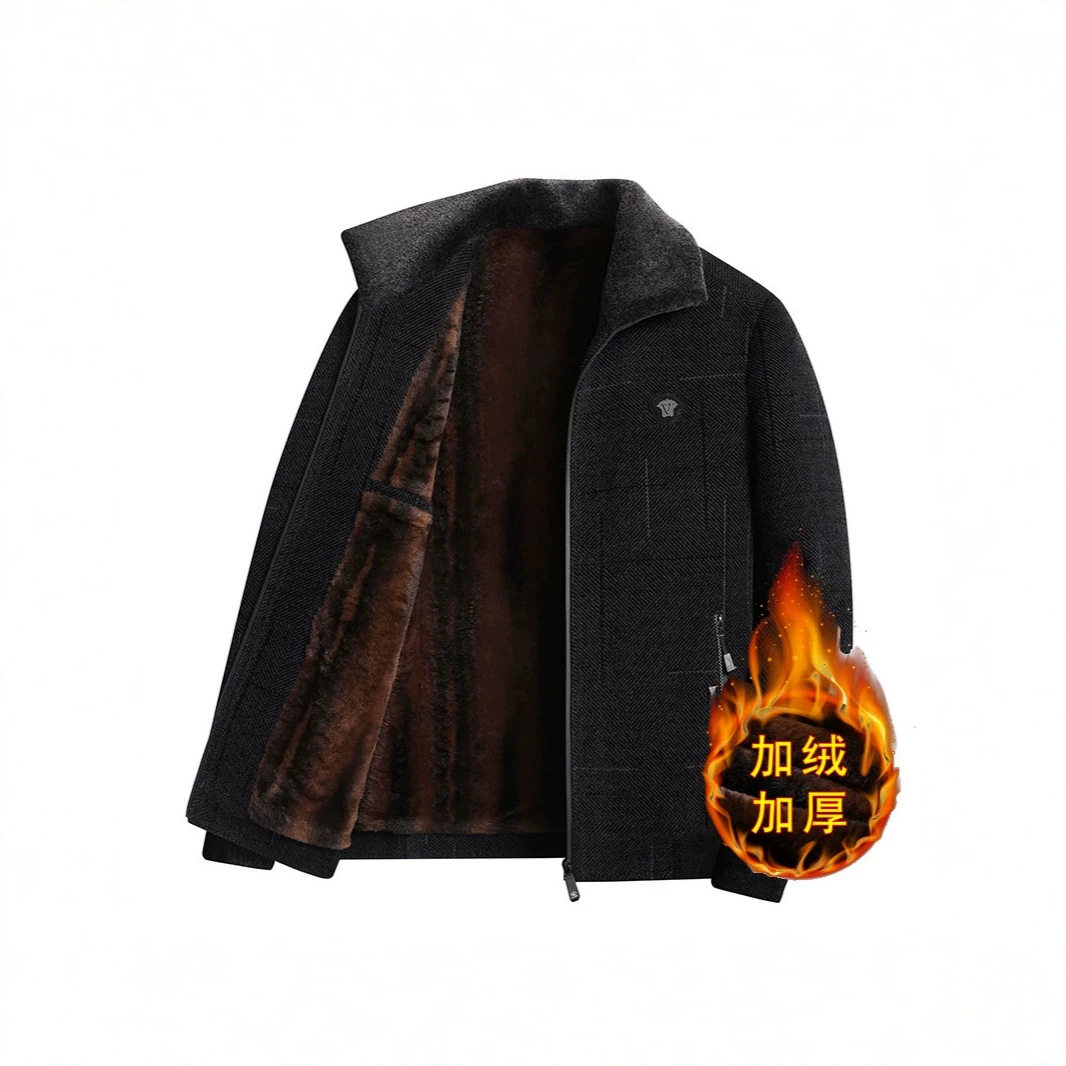 中年男士爸爸冬装加绒加厚棉袄爷爷秋冬棉服中年人雪尼尔棉衣外套