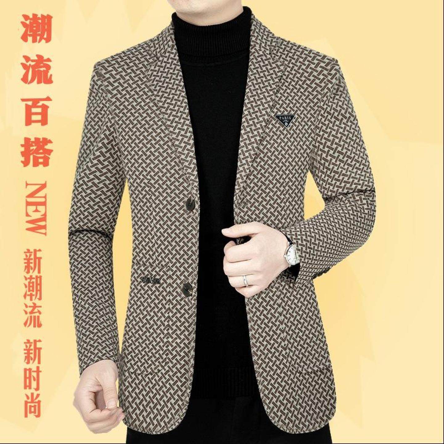 2025春装中年人新款商务西服男士衣服休闲爸爸西装上外套装