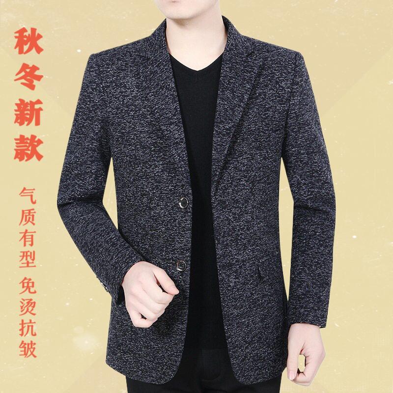 西装男中年春秋季男士休闲单件西服上衣免烫爸爸西服外套一件代发