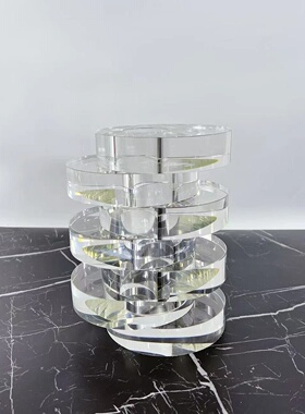 简约创意圆形叠层水晶玻璃花器样板房间客厅书房别墅高端家居摆件