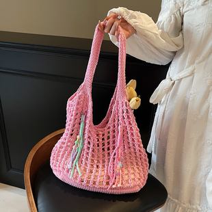 休闲旅游度假风毛线针织包包女2025新款大容量单肩编织大包腋下包