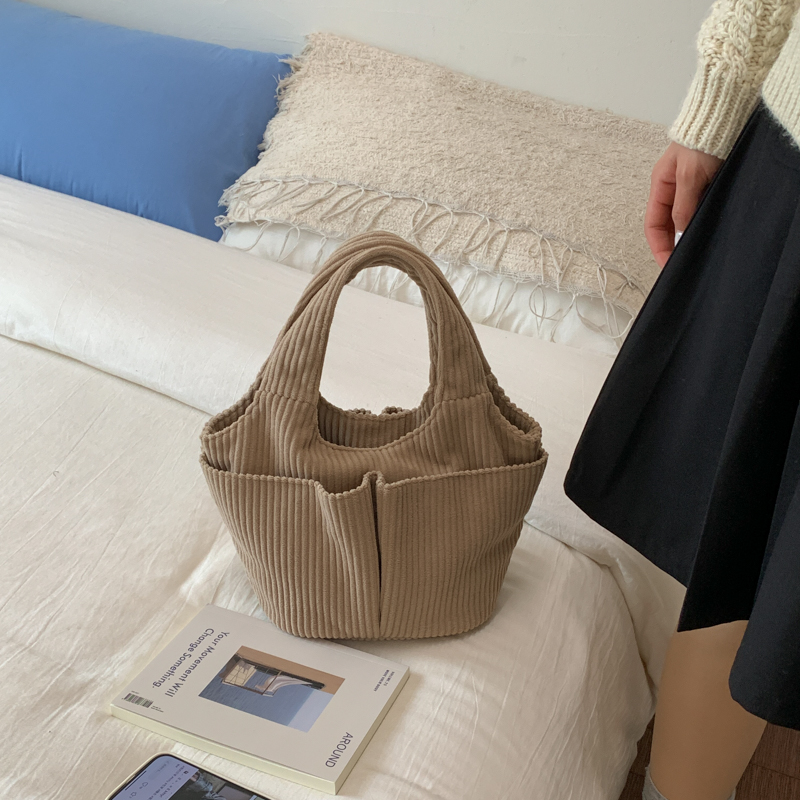 简约灯芯绒水桶包手提包