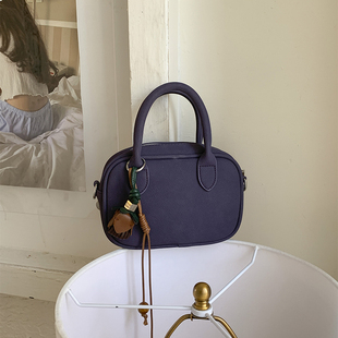 高颜值复古磨砂手提包小众保龄球包女秋冬手拎包休闲单肩斜挎小包
