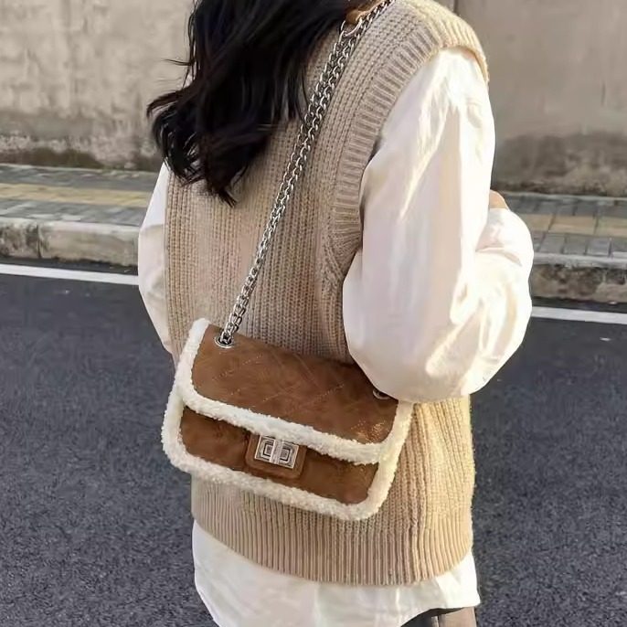 2025秋冬新款潮洋气毛绒迷你菱格链条包单肩斜挎包女包休闲小方包,箱包皮具/热销女包/男包,小方包,淘宝优惠券,粉丝福利购,淘宝优惠卷