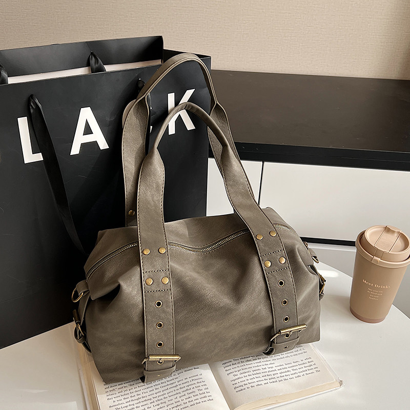 美式复古机车风托特包女大容量通勤百搭手提包高级质感短途旅行包,箱包皮具/热销女包/男包,托特包,淘宝优惠券,粉丝福利购,淘宝优惠卷