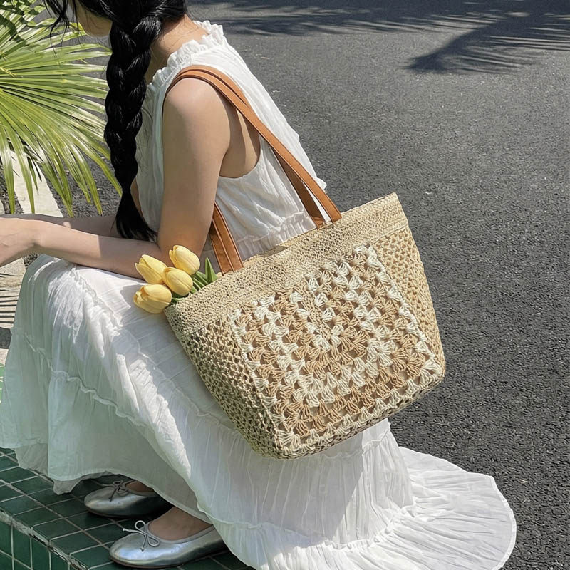 度假风草编包女镂空编织托特包大容量百搭休闲手提包包2026夏新款,箱包皮具/热销女包/男包,托特包,淘宝优惠券,粉丝福利购,淘宝优惠卷