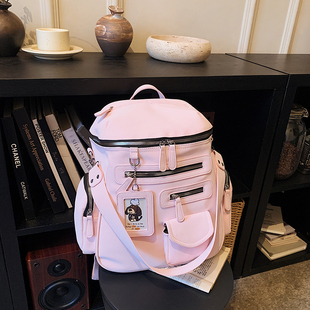 甜酷机车风双肩包美拉德多口袋拉链辣妹Y2K双肩包学生书包旅行包