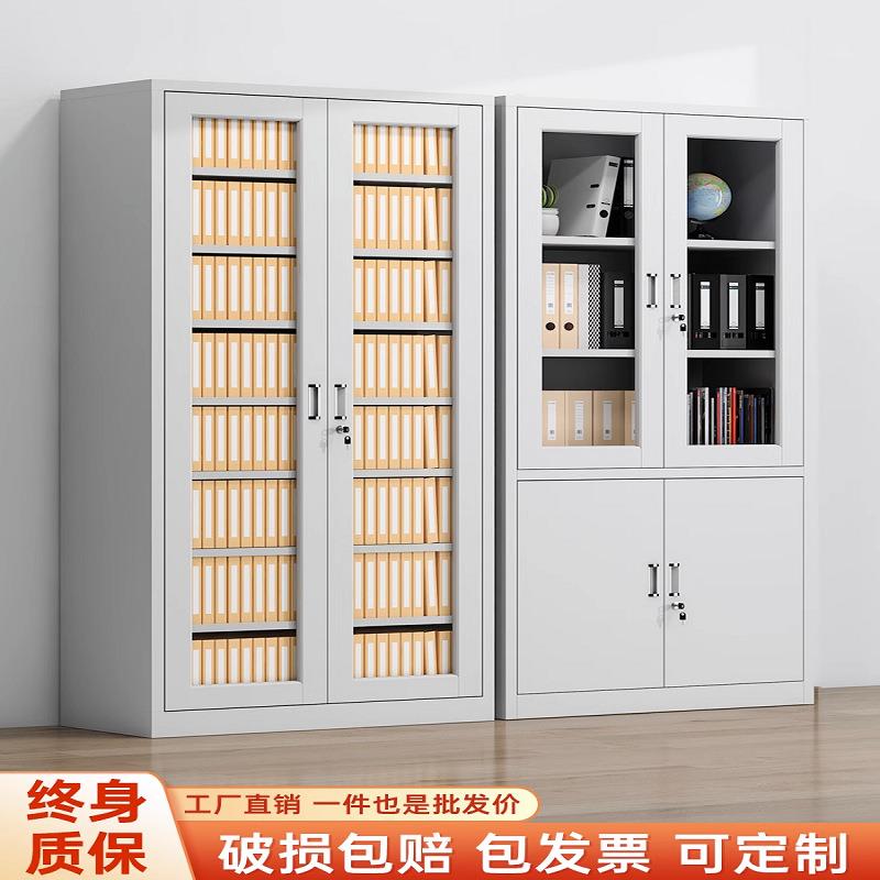 钢制铁皮柜办公室文件柜玻璃资料柜加厚财务档案凭证柜带锁储物柜