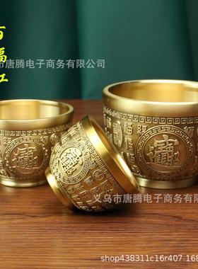 黄铜米缸聚宝盆铜摆件办公室纯铜制品特大宝子缸金属工艺品