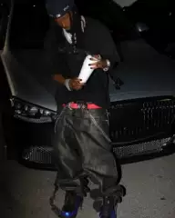 Opium Yvl Laser-Printed Wax Zipper Raw Denim Wide-Leg Baggy Jeans, Same Style as Playboicarti