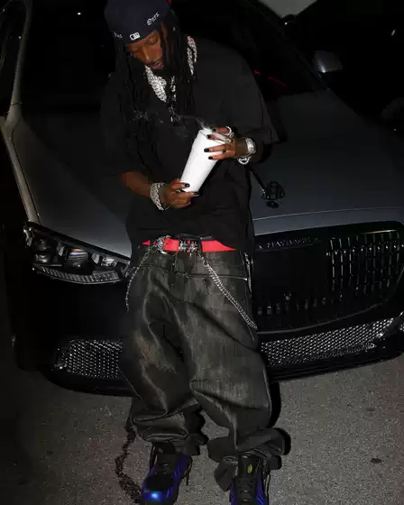 Opium Yvl Laser-Printed Wax Zipper Raw Denim Wide-Leg Baggy Jeans, Same Style as Playboicarti