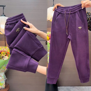束脚百搭沐丝绒休闲裤 冬季 女高腰显瘦保暖哈伦裤 加厚防风裤 潮 新款