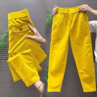 高腰时尚 新款 小脚裤 百搭显瘦萝卜裤 条绒直筒休闲裤 洋气卫裤 女秋季