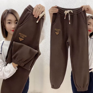 2025冬季新款加绒加厚休闲裤女高腰百搭运动裤显瘦束脚哈伦裤卫裤