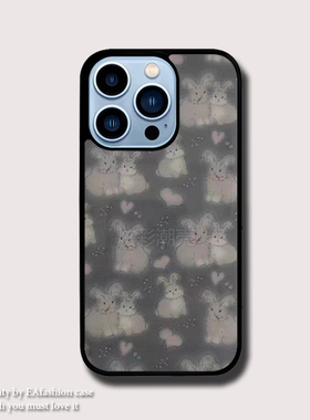 15promax超火灰色可爱兔子适用苹果13金属带细闪14pro后背侧边硅胶xsmax手机壳12promax/11