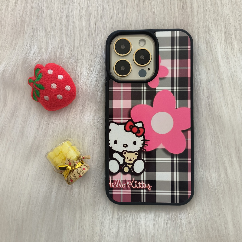 春季新款超火拿着小熊的可爱KITTY适用苹果14promax金属细闪后背12防摔高级感手机壳13/xs/11【2654】
