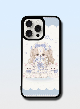 iPhone14plus淡蓝色可爱清新小动物手机壳适用苹果15promax防摔11/12/13mini保护套