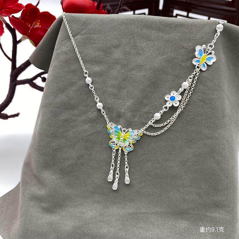 99纯银蝴蝶项链女轻奢新中式