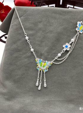 99纯银蝴蝶项链女轻奢新中式