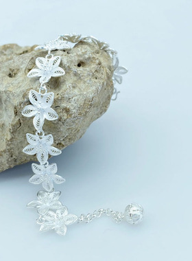 银笙歌女性足银民族风花丝手链