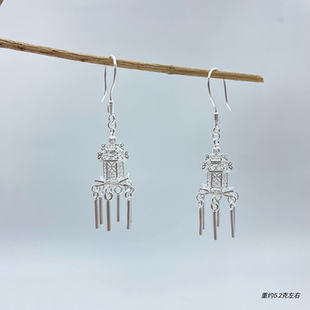 纯银镀金花丝镂空复古超仙耳坠配饰秀禾汉服婚庆民族风小宫灯耳环