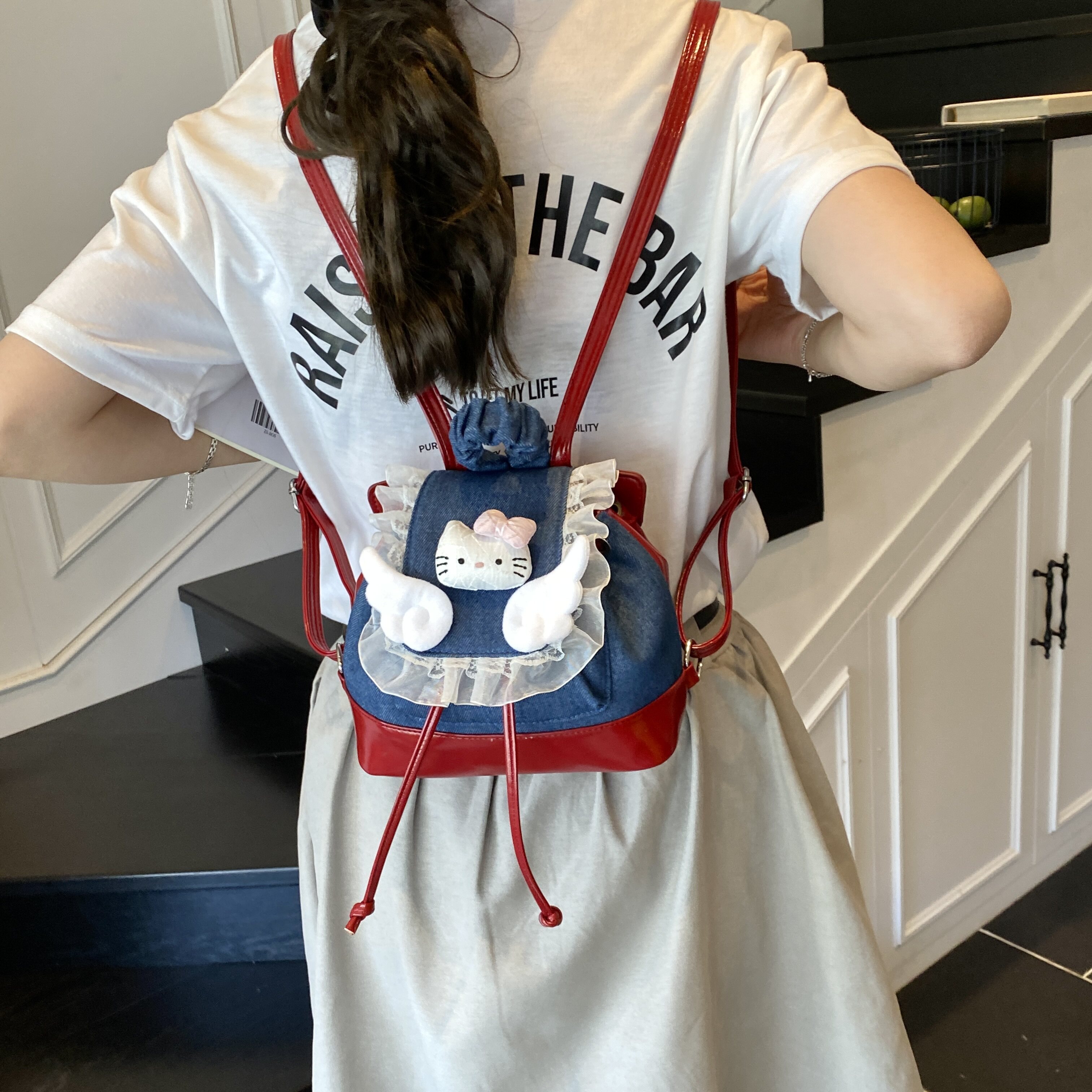 可爱天使翅膀迷你小双肩包女精致女孩Q版百搭小双背撞色学院潮包