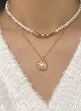 S925银金色碎银子天然珍珠项链女小众设计时尚精致颈链网红锁骨链