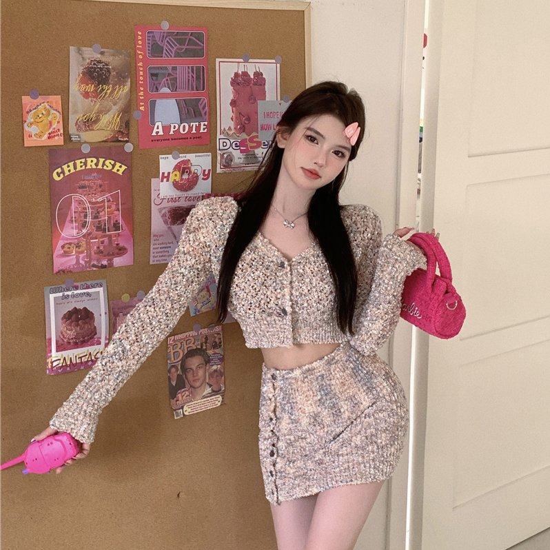 实拍实价~辣妹彩虹毛衣开衫两件套针织衫短款上衣半身裙套装,女装/女士精品,时尚套装,淘宝优惠券,粉丝福利购,淘宝优惠卷