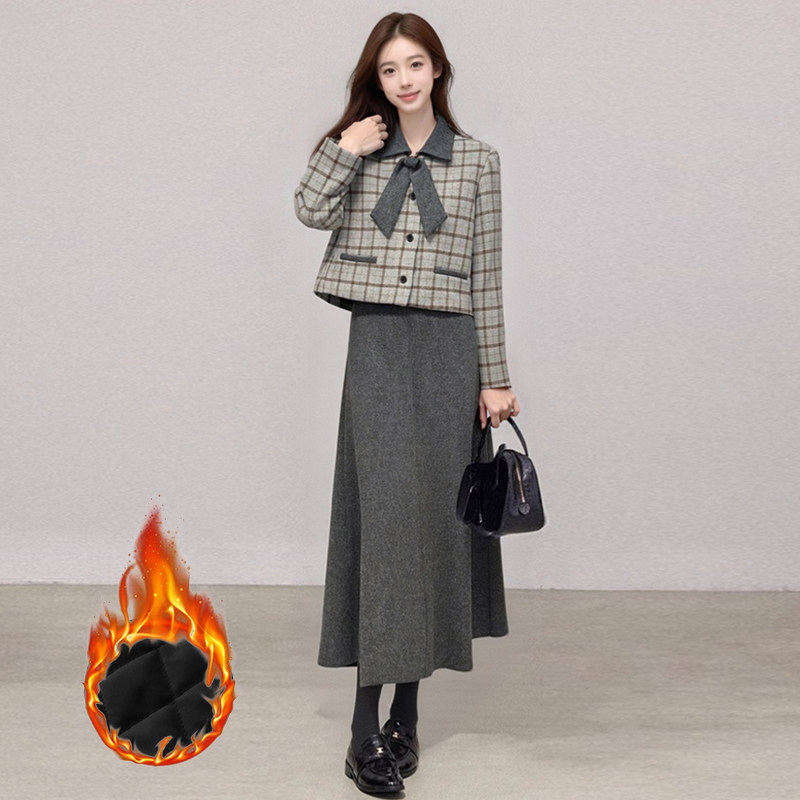 实拍 秋冬加厚小香风韩系裙子套装女翻领短外套半身裙法式小洋装,女装/女士精品,时尚套装,淘宝优惠券,粉丝福利购,淘宝优惠卷