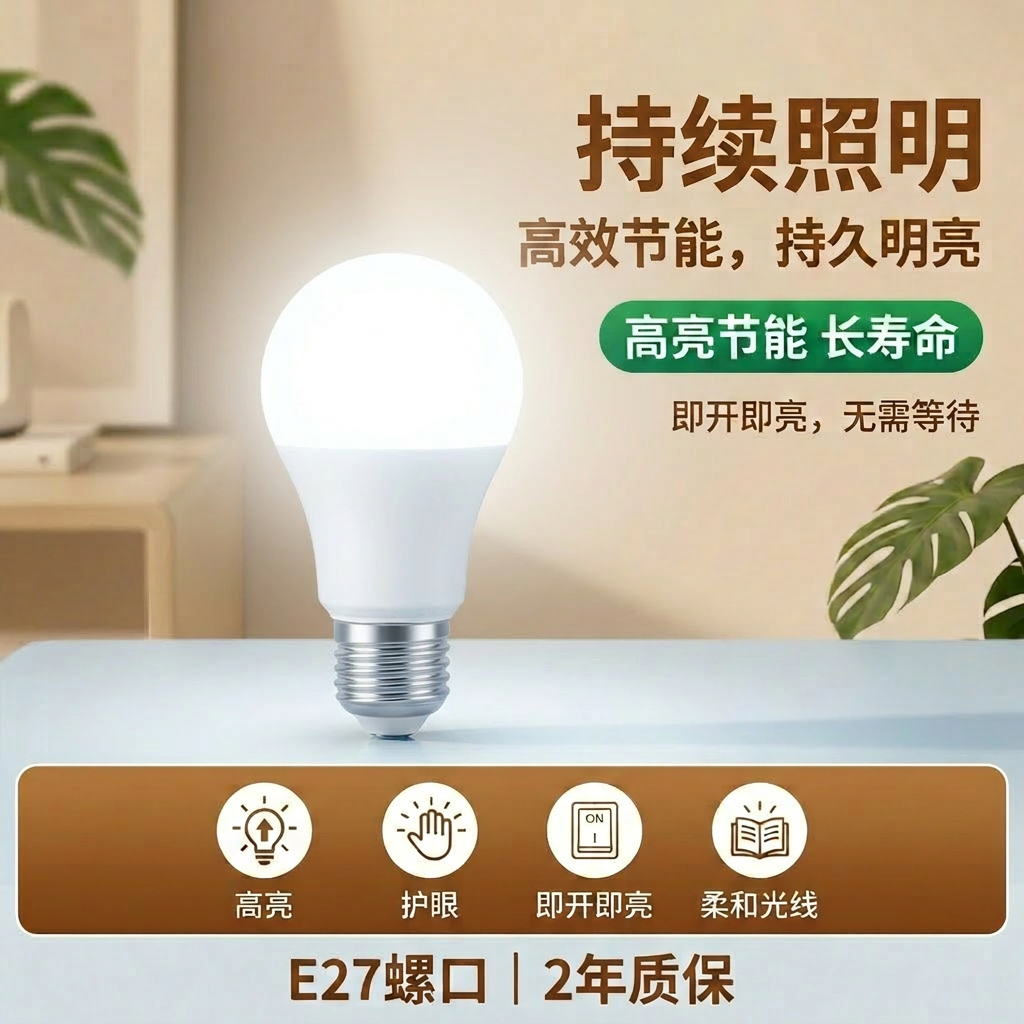 led灯泡e27螺口球泡照明节能单变光弧形恒流柔和超亮室内能效暖光