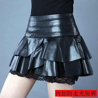 2025新款海宁真皮皮裙女秋冬绵羊皮短裙裤半身裙蓬蓬裙蕾丝