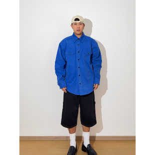 GWHEN 蓝色挺括宽肩廓形 宽松长袖衬衫外套 男女