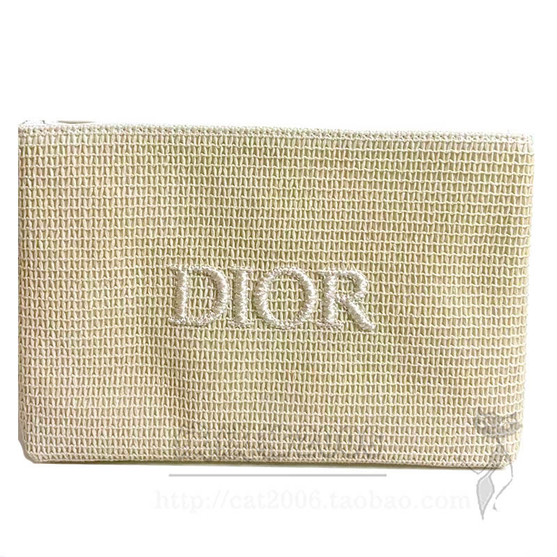 专柜正品 DIOR迪奥节日化妆包高档米色编织收纳包洗漱包手袋便携