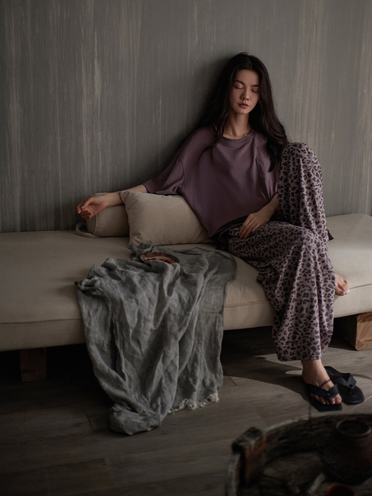 同语25年睡衣女士夏季莫代尔棉短袖套装新款豹纹可外穿家居服夏天