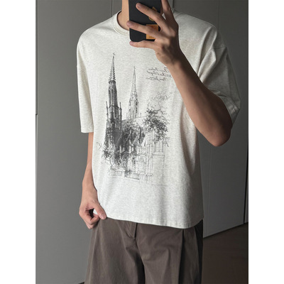 SDR市政厅素描印花短宽版型短袖