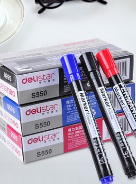 得力记号笔S550黑色粗头大容量马克勾线笔油性防水不掉色大头速干