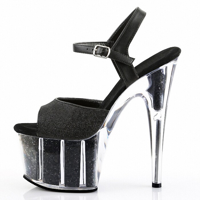 情趣夜店钢管舞鞋车展模特走秀闪粉亮片水晶细跟凉鞋17cm超高跟鞋