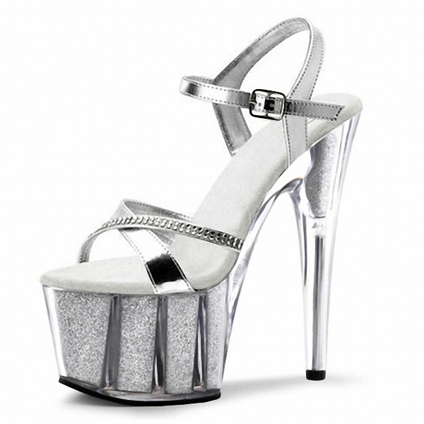 车展高跟鞋闪粉水晶大码水钻模特走秀凉鞋17厘米超高跟鞋恨天高银