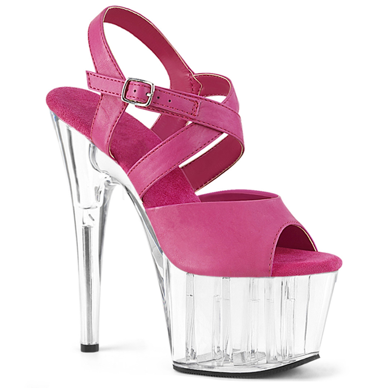 防水台高跟鞋透明水晶大码凉鞋17厘米超高跟鞋辣妹夜店gogo不累脚