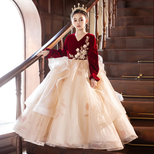 中大童胖妹妹晚礼服女童连衣裙冬