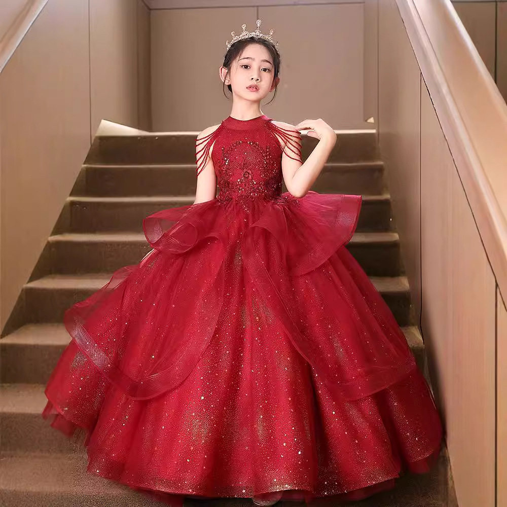 超仙大码女童礼服连衣裙夏季大童胖妹妹公主裙模特走秀主持演讲服