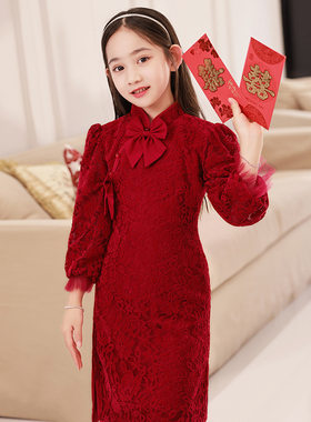 中大童礼服女童旗袍连衣裙秋冬款
