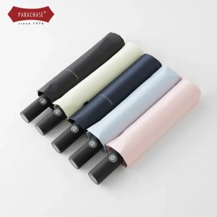 PARACHASE防回弹全自动伞节节收晴雨伞20D黑胶遮阳伞便携太阳伞女