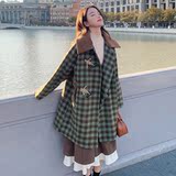 绿色格子牛角扣毛呢外套女2025冬季新款复古气质小个子呢子大衣潮，女装毛呢外套，柒柒家