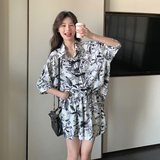 新中式国风水墨印花套装女2025夏季新款小个子盘扣衬衫短裤两件套，商品下架区，柒柒家