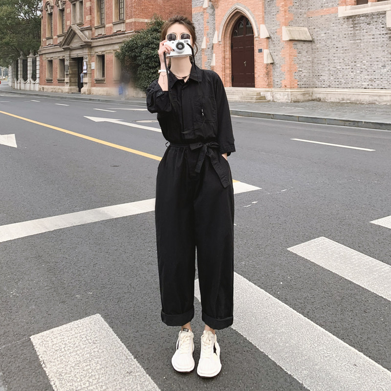大货新款夏季7分袖黑色连体裤女阔腿裤087-K21-P115-K168图片