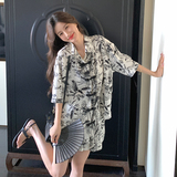 新中式国风水墨印花套装女2025夏季新款小个子盘扣衬衫短裤两件套，商品下架区，柒柒家